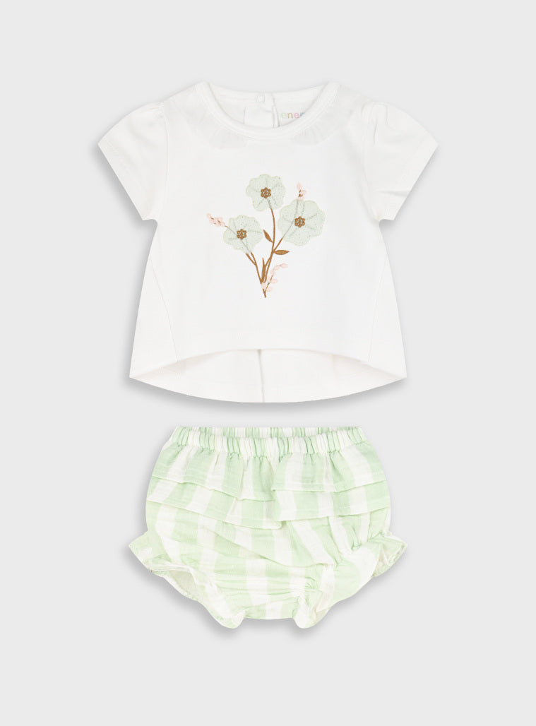 Conjunto Fofo Bebé Menina Florzinhas Verde Água | 6-18 Meses