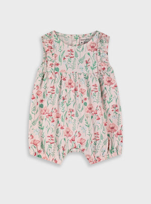 Macacão Bebé Menina Rosa com Flores Vermelhas | 100% Algodão | 6-15 Meses