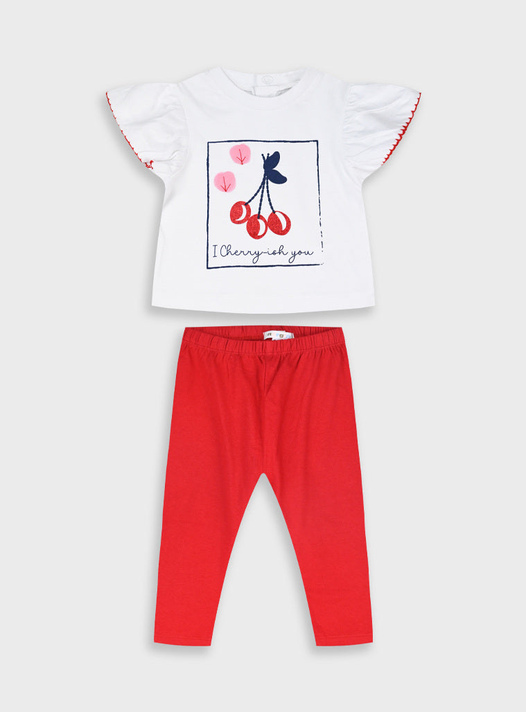 Conjunto Cerejas Bebé | T-shirt e Legging 100% Algodão
