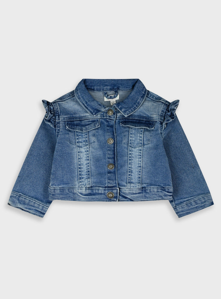 Blusão Ganga Elástica Bebé Menina com Folhos e Bolsinhos | 6-24 Meses