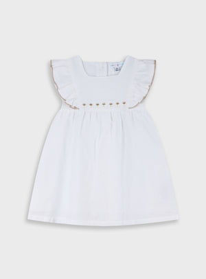 Vestido Bebé Menina Cru com Apontamentos Caramelo | 6-24 Meses