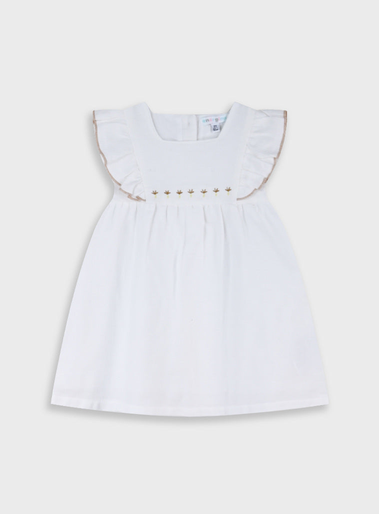 Vestido Bebé Menina Cru com Apontamentos Caramelo | 6-24 Meses