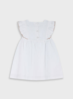 Vestido Bebé Menina Cru com Apontamentos Caramelo | 6-24 Meses