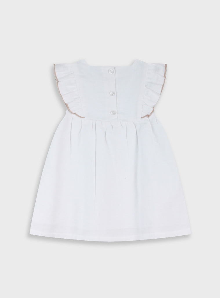 Vestido Bebé Menina Cru com Apontamentos Caramelo | 6-24 Meses