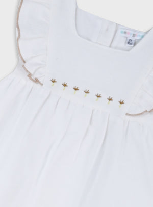 Vestido Bebé Menina Cru com Apontamentos Caramelo | 6-24 Meses