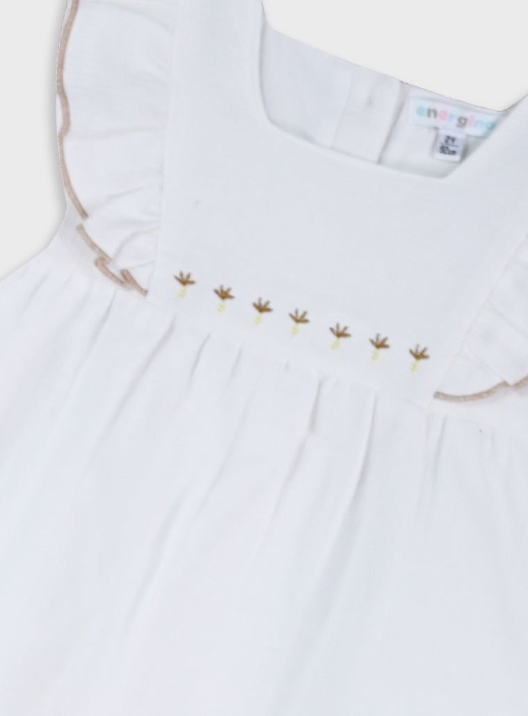 Vestido Bebé Menina Cru com Apontamentos Caramelo | 6-24 Meses