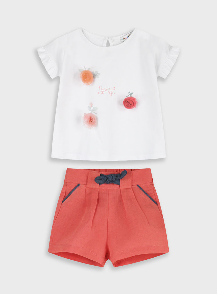 Conjunto Florzinhas Bebé | T-shirt e Calção de Algodão