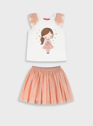 Conjunto Princesa T-shirt + Saia de Tule | Menina 12 meses-6 Anos