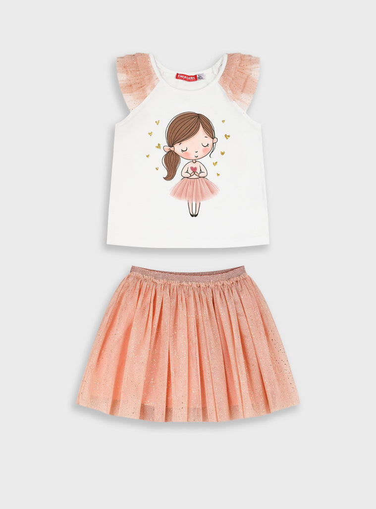 Conjunto Princesa T-shirt + Saia de Tule | Menina 12 meses-6 Anos