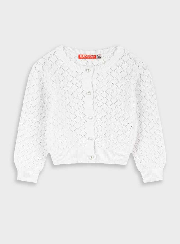 Casaco Malha Menina Cru com Botões de Pérola | 12 Meses - 6 Anos