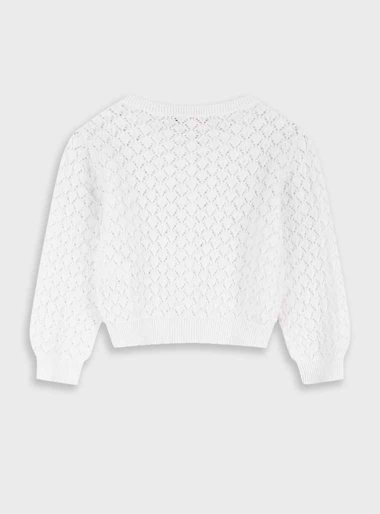 Casaco Malha Menina Cru com Botões de Pérola | 12 Meses - 6 Anos