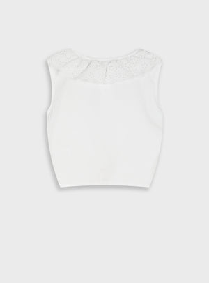 Top Branco com Golinha Bordado Inglês e Nó | Menina 12 meses-6 Anos
