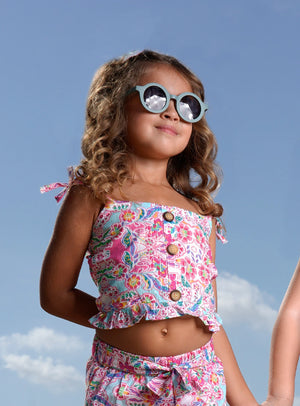 Conjunto Top e Calções Menina Rosa Turquesa Azul | 2-6 Anos