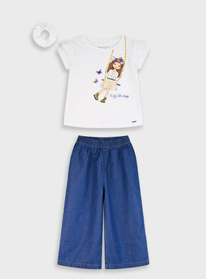 Conjunto T-shirt com Pantalona de Ganga – Menina