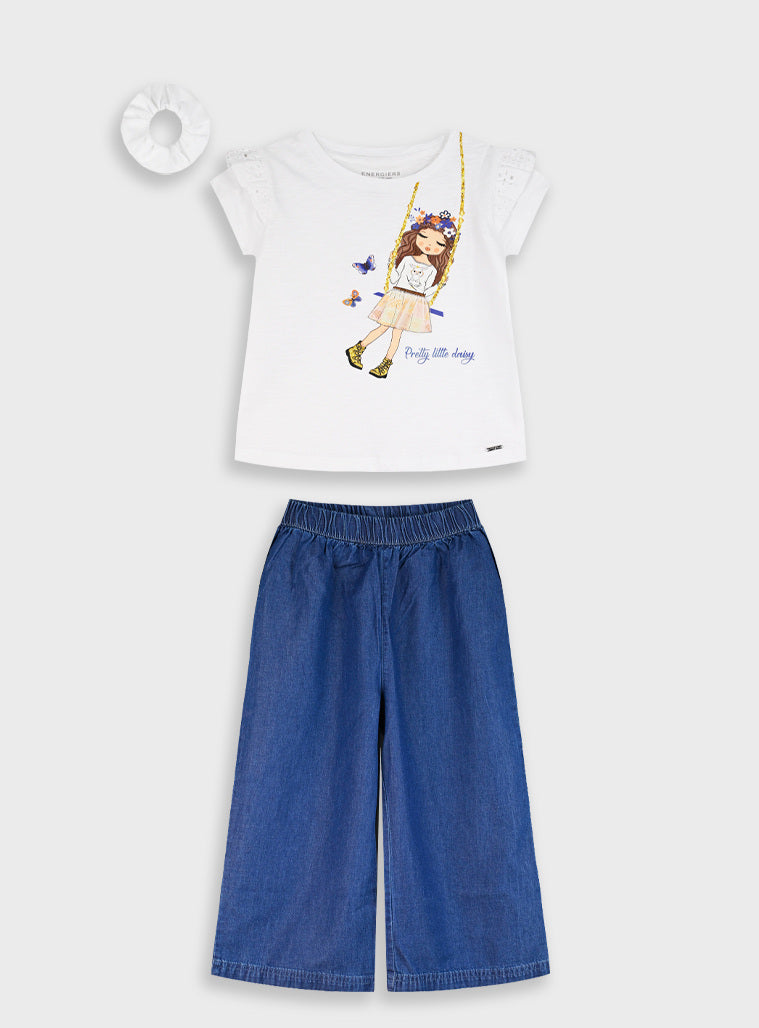 Conjunto T-shirt com Pantalona de Ganga – Menina