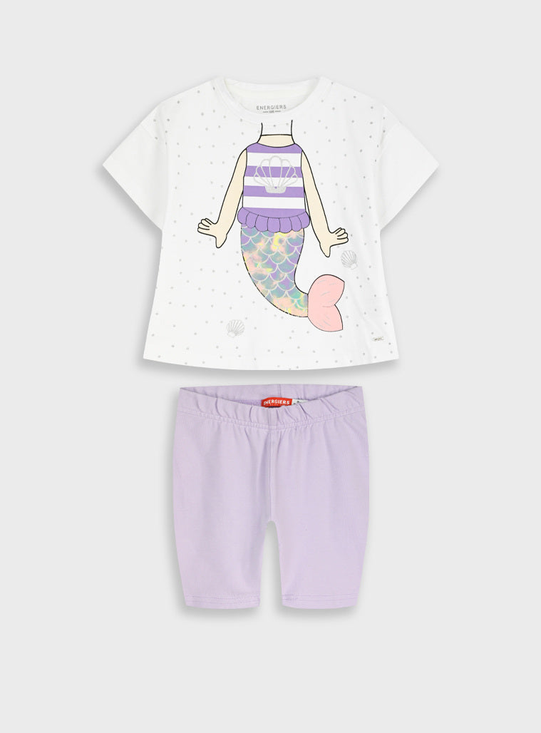 Conjunto Sereia Algodão T-shirt + Calção | Menina 12 meses-6 Anos