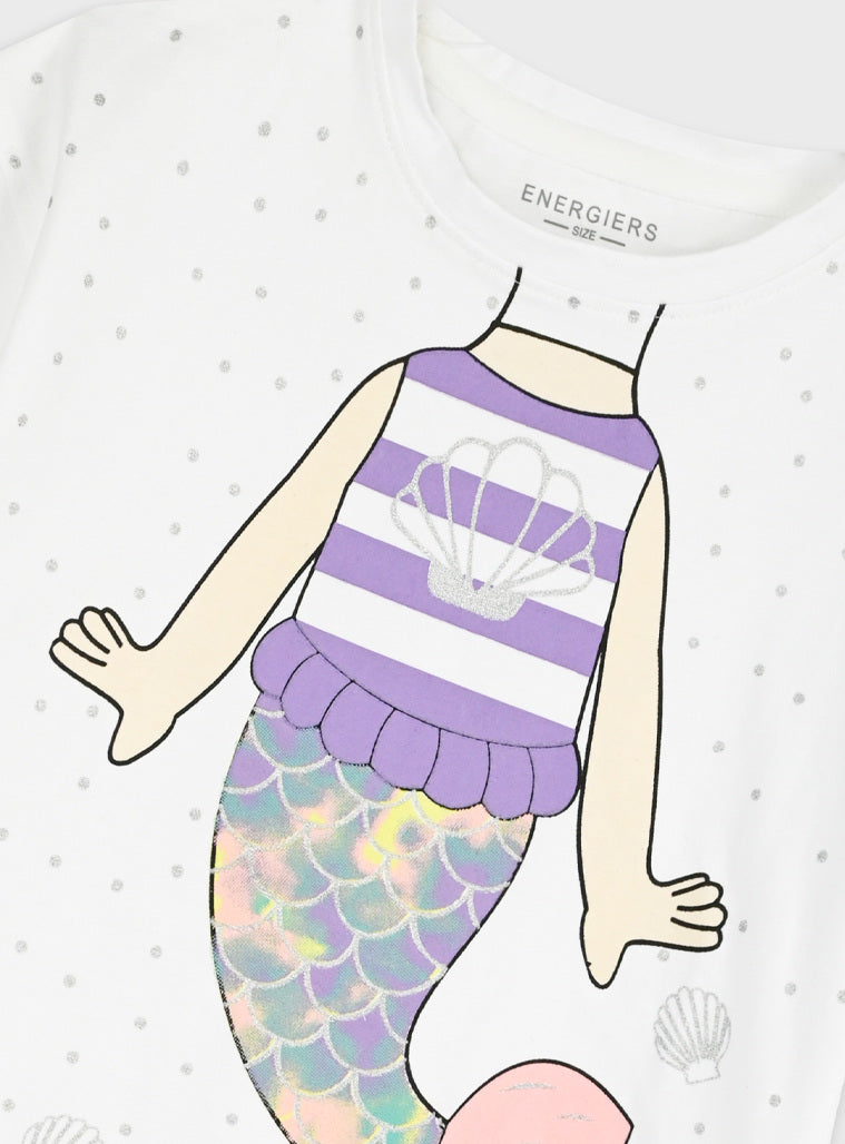 Conjunto Sereia Algodão T-shirt + Calção | Menina 12 meses-6 Anos