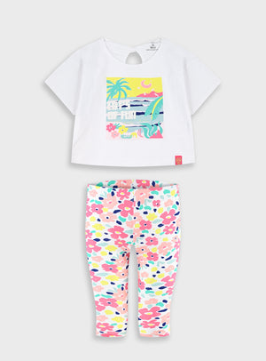 Conjunto Algodão Flores T-shirt + Bermuda | Menina 12 meses-6 Anos