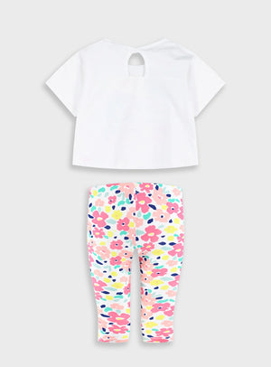 Conjunto Algodão Flores T-shirt + Bermuda | Menina 12 meses-6 Anos