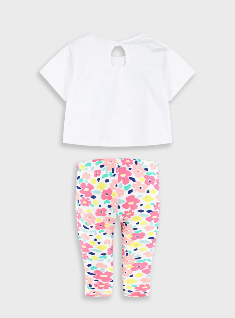 Conjunto Algodão Flores T-shirt + Bermuda | Menina 12 meses-6 Anos