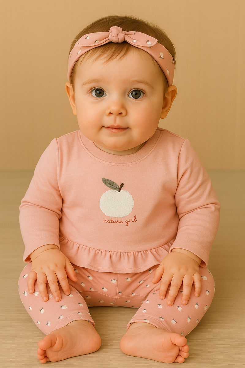 Conjunto “Pêssego Doce” com Faixa – 3 peças (1-12 meses)