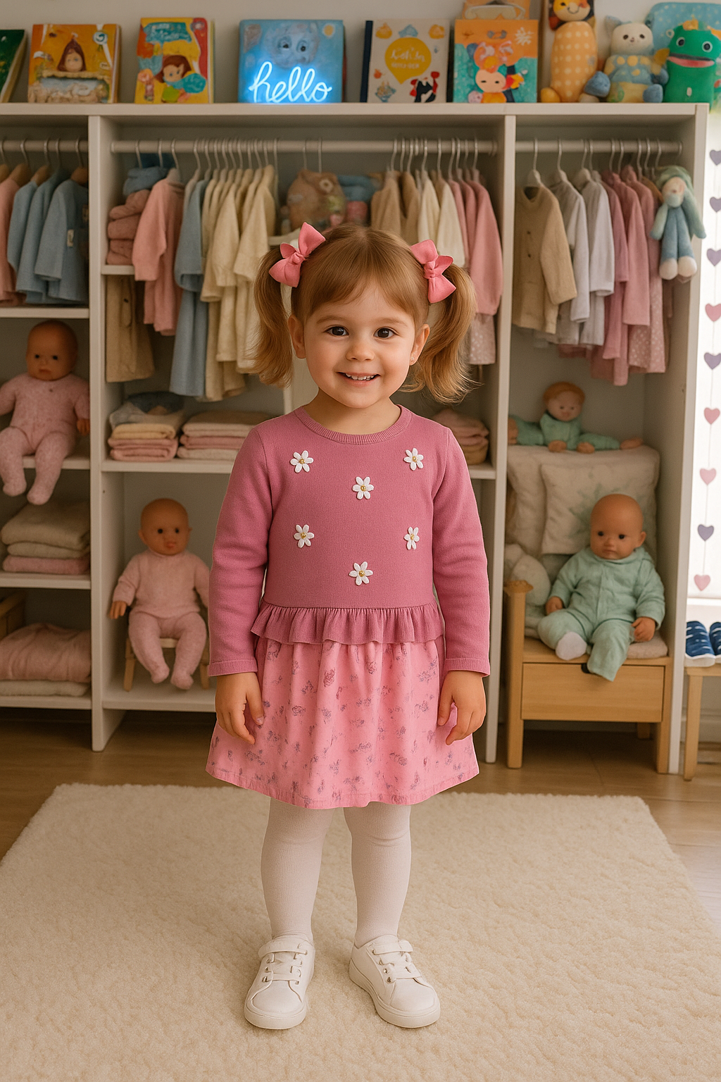 Vestido rosa com flores bordadas