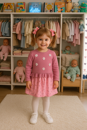 Vestido rosa com flores bordadas