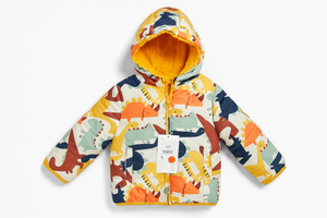 Casaco Reversível Dinossauros com Interior Peludo Mostarda