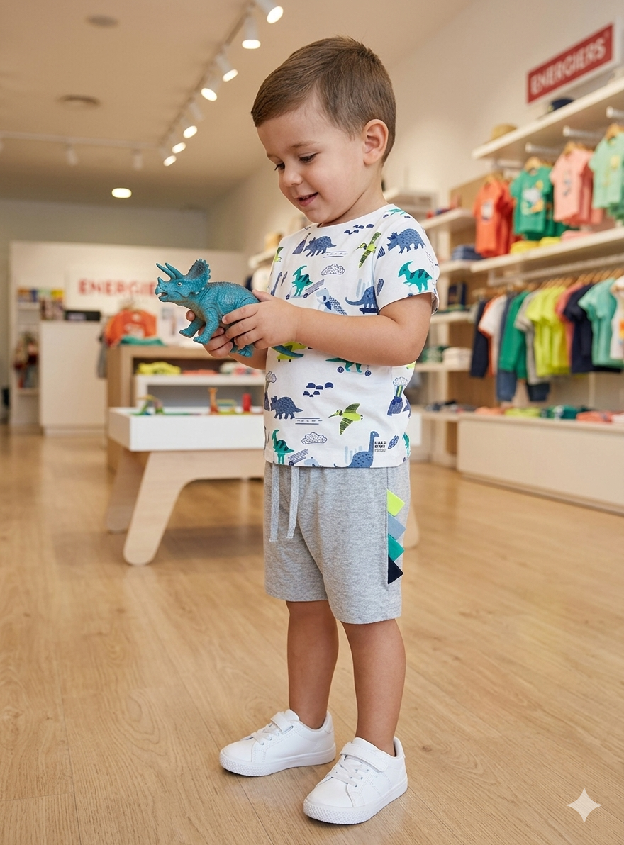 Conjunto Estampado Dinossauros | T-shirt + Calções Coloridos