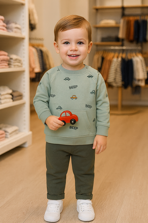 Fato de treino Menino Outono-Inverno – Sweatshirt Verde “Beep Beep” + Calças Verde