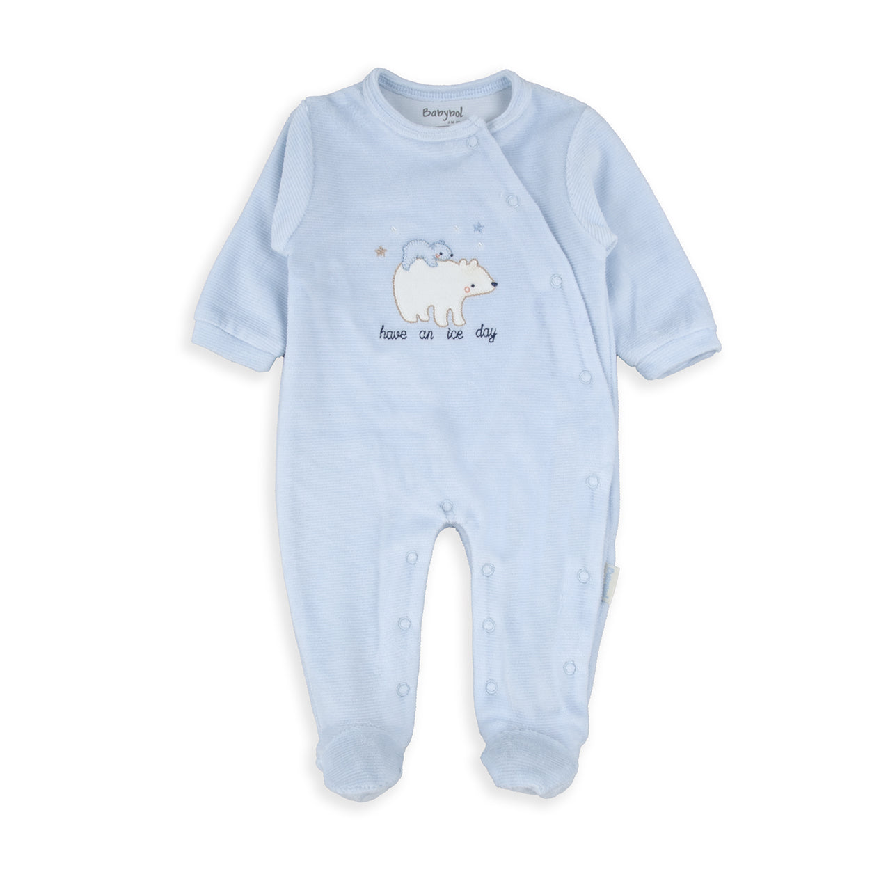 Babygrow Azul de Veludo para Bebé Menino com Ursinho | Conforto e Calor