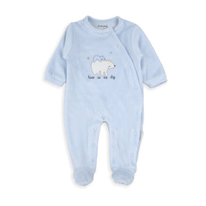 Babygrow Azul de Veludo para Bebé Menino com Ursinho | Conforto e Calor