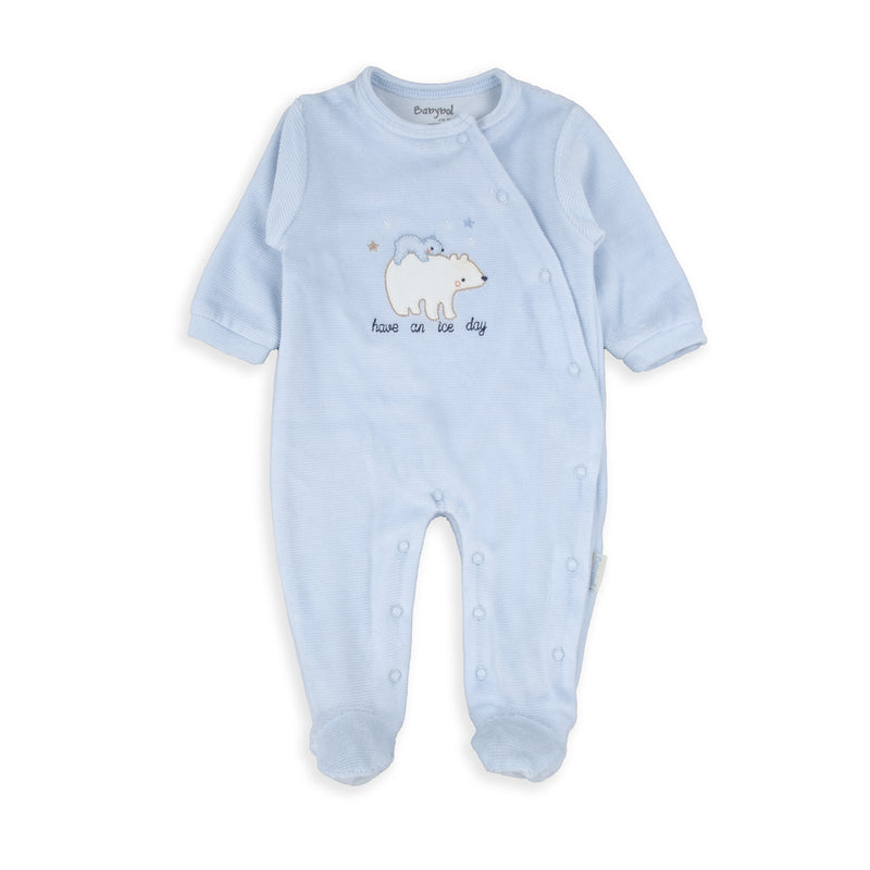 Babygrow Azul de Veludo para Bebé Menino com Ursinho | Conforto e Calor
