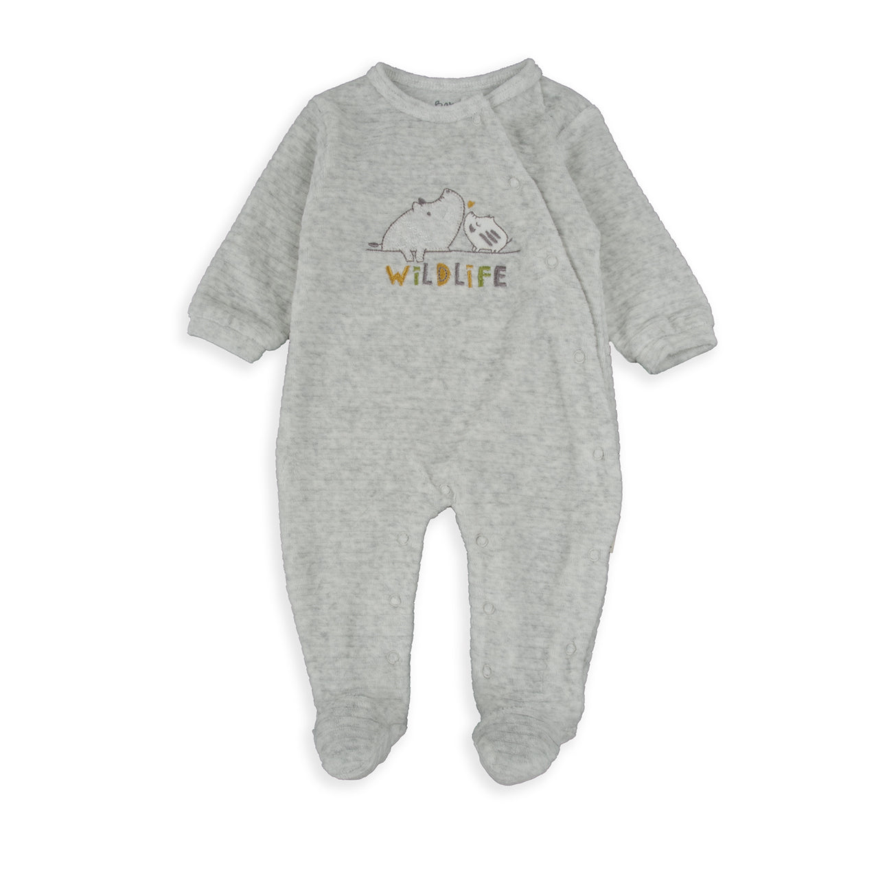 Babygrow de Veludo Cinzento para Bebé com Bordado Wildlife | Suave e Quentinho