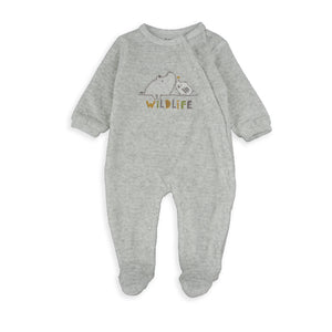 Babygrow de Veludo Cinzento para Bebé com Bordado Wildlife | Suave e Quentinho