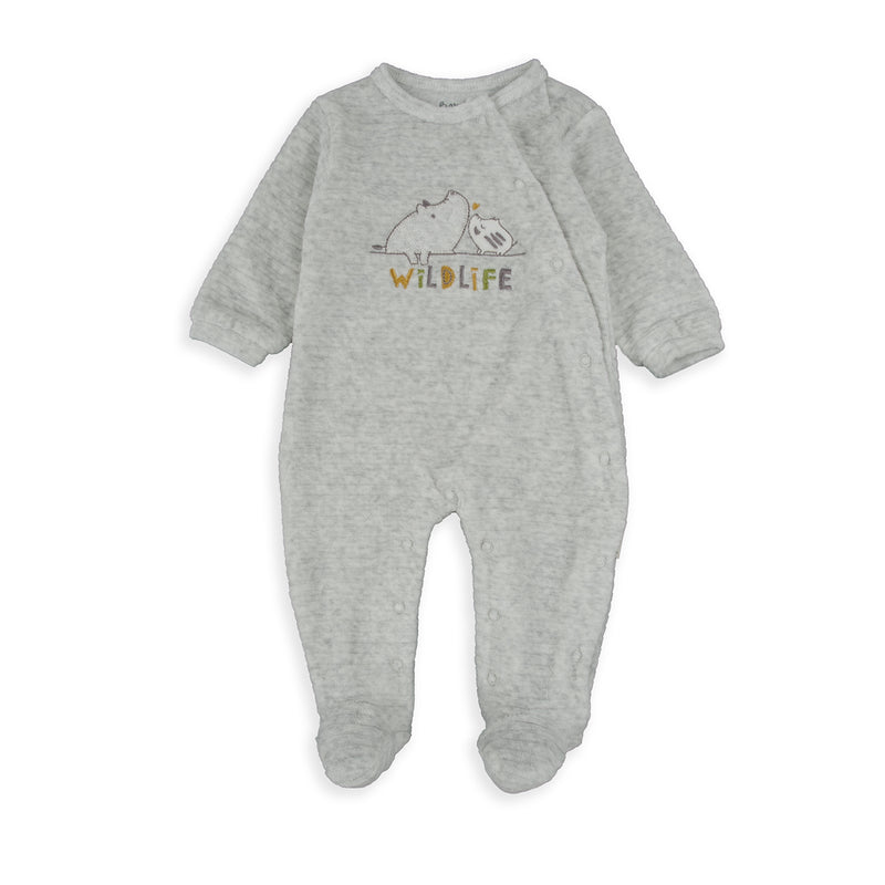 Babygrow de Veludo Cinzento para Bebé com Bordado Wildlife | Suave e Quentinho
