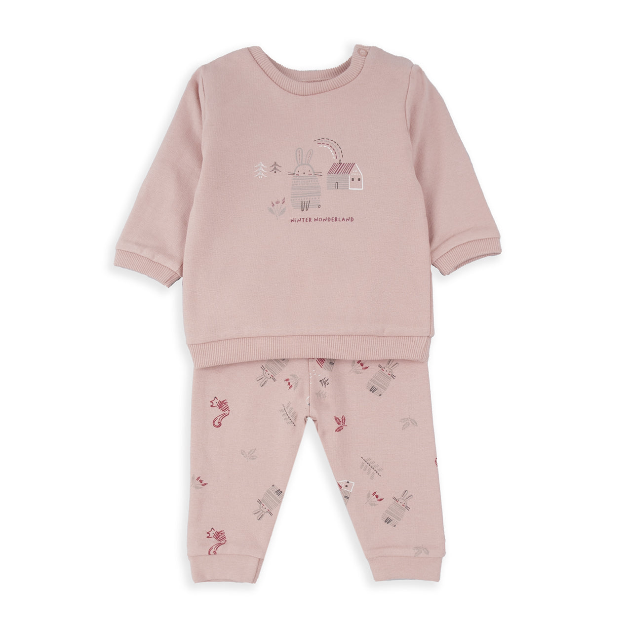 Conjunto Rosa Menina – “Winter Wonderland” com Calças Estampadas