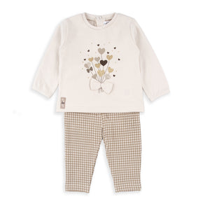 Conjunto Bege Menina – Corações e Lacinhos em Algodão Suave