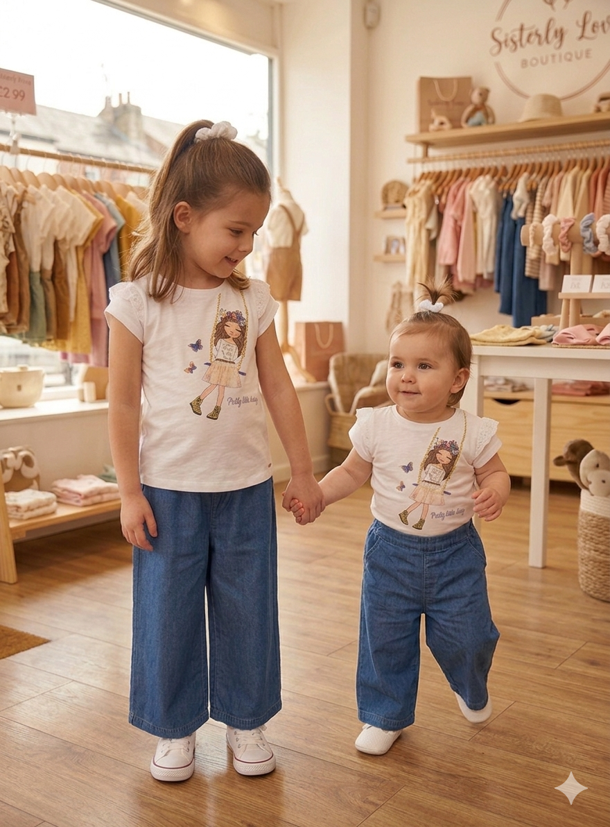 Conjunto T-shirt com Pantalona de Ganga – Menina