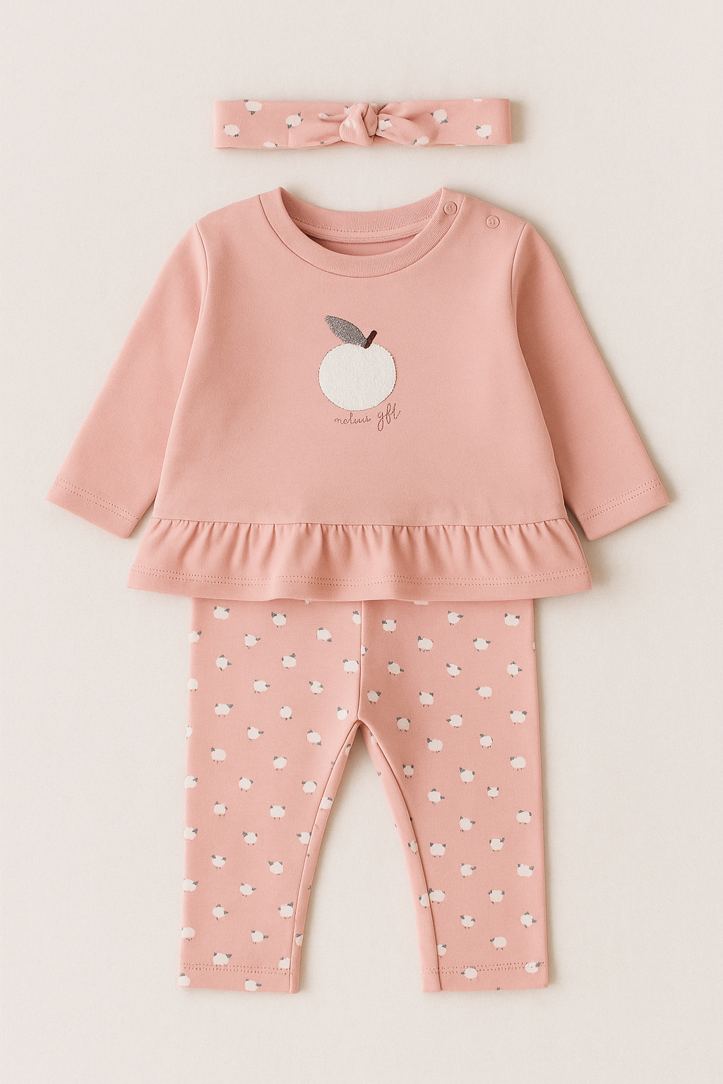 Conjunto “Pêssego Doce” com Faixa – 3 peças (1-12 meses)