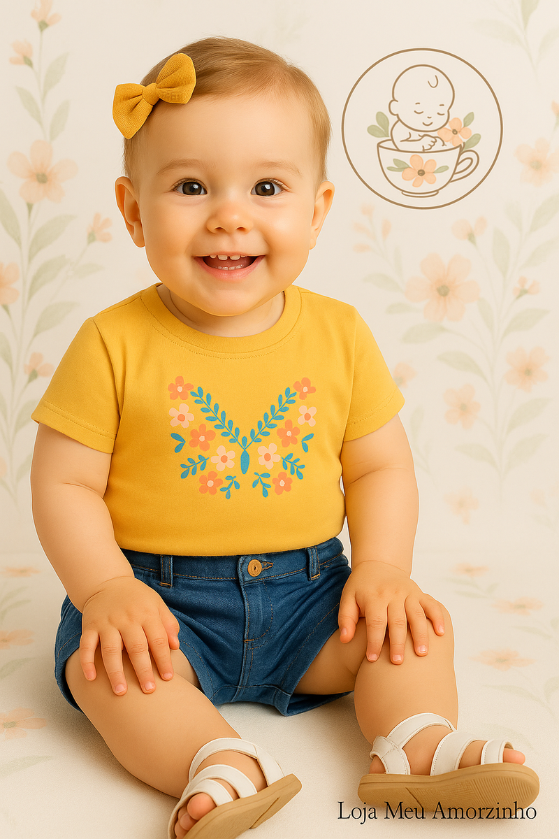 T-shirt de Manga Curta de Menina Flores do 6-9 meses ao 24-36 meses