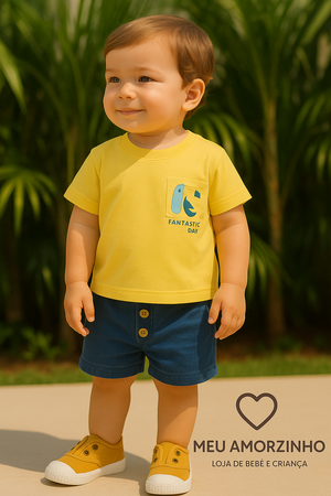 T-shirt Amarela “Fantastic Day” com Estampa de Tucano – Menino
