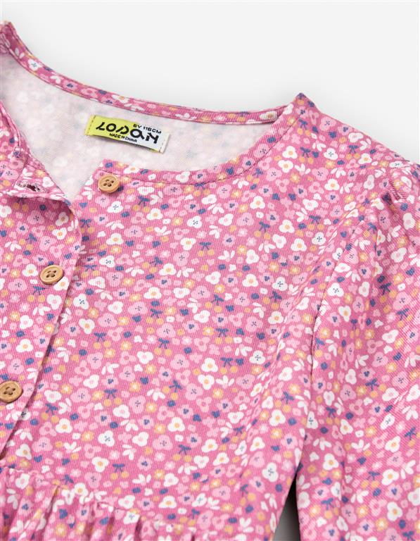 🌷 Blusa rosa com flores e botões – menina (2 aos 7 anos)