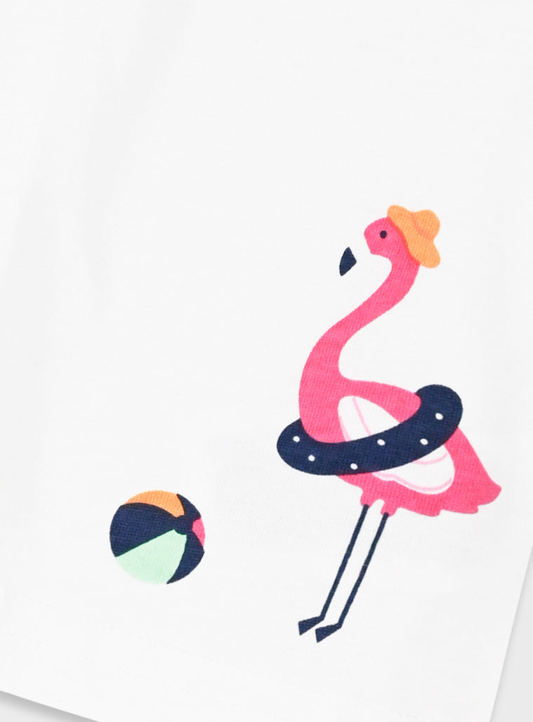 T-shirt de Praia Pelicano | Bebé Menina 6-24 Meses | 100% Algodão UV