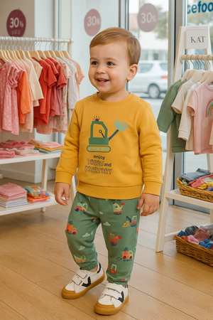 Sweatshirt mostarda menino com escavadora | Meu Amorzinho