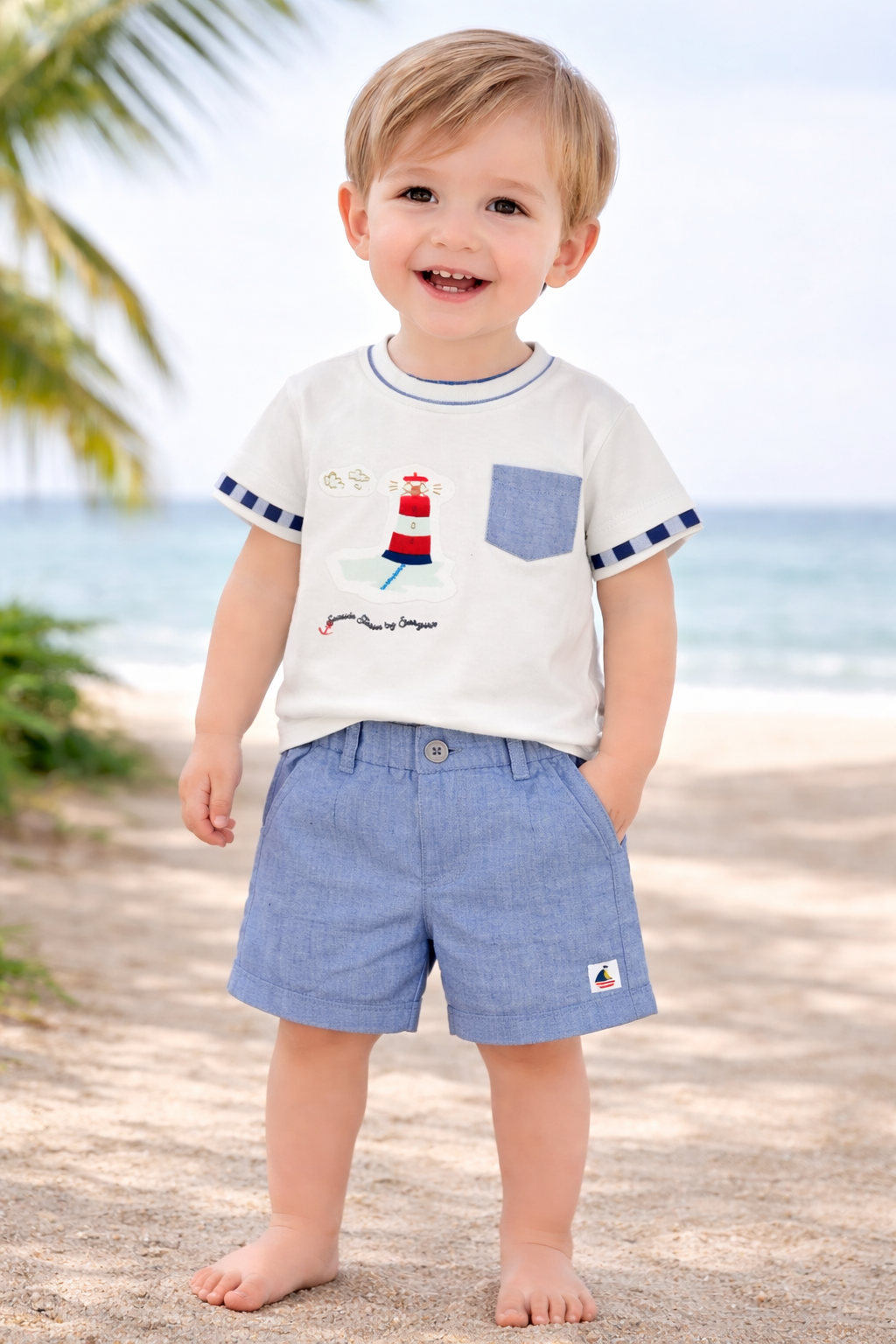 Conjunto 2 Peças Farol Bebé Menino | T-shirt + Calções Algodão