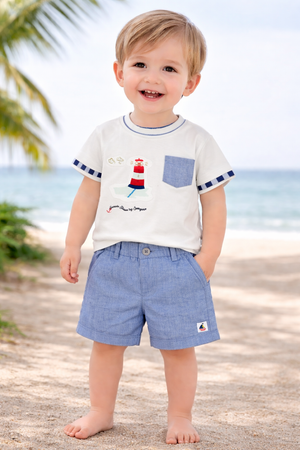 Conjunto 2 Peças Farol Bebé Menino | T-shirt + Calções Algodão