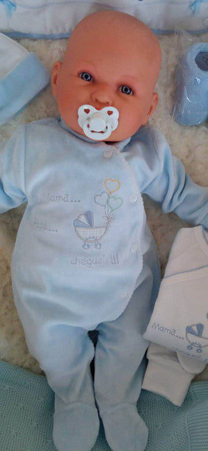 Conjunto de Primeira Roupinha de Veludo Mamã Papá Cheguei