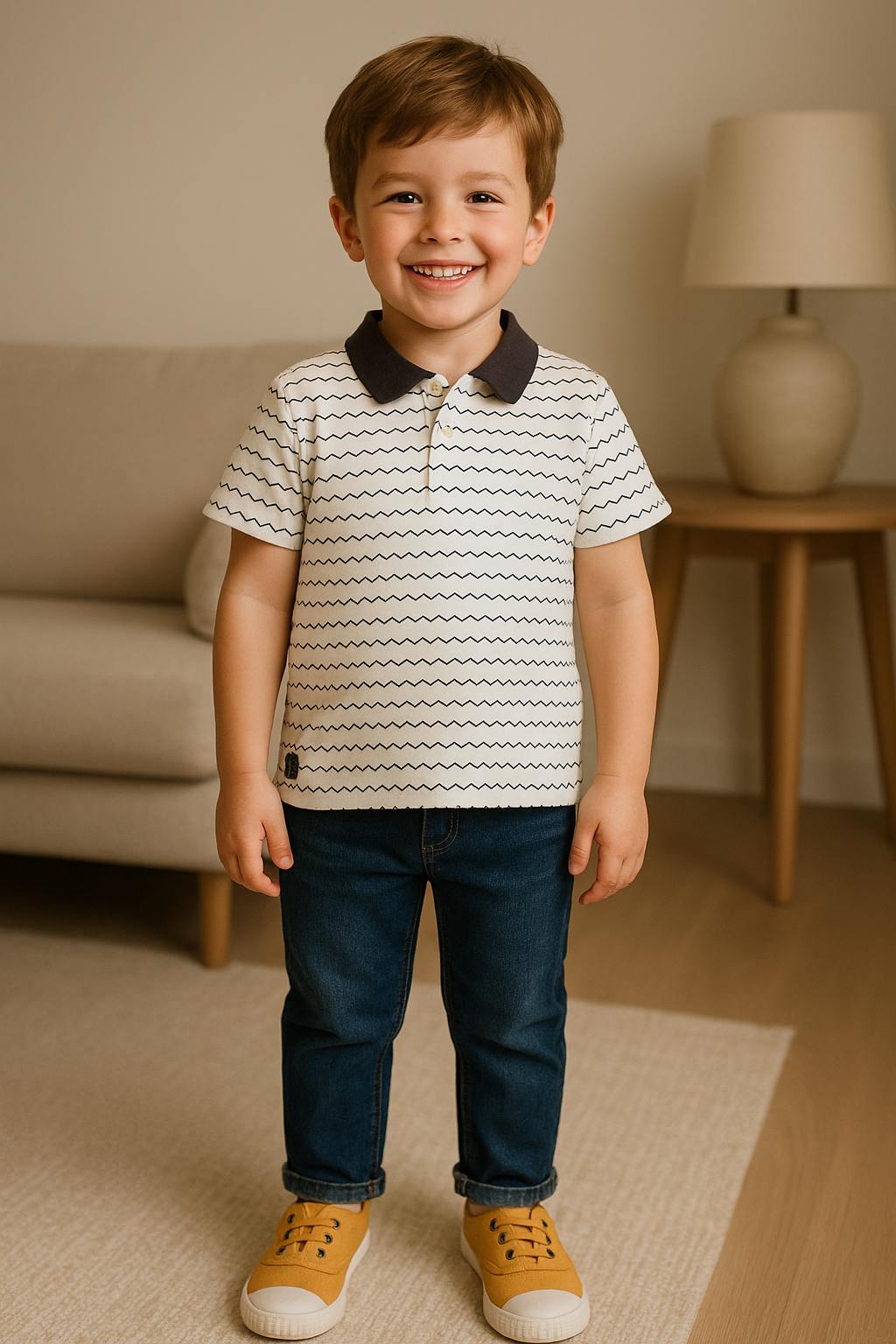 Polo “Cool Waves” – Risquinhas marinho e Gola azul marinho