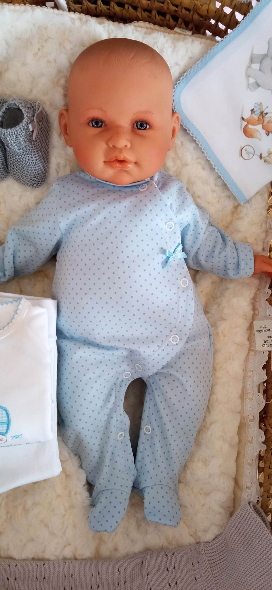 Babygrow de  Algodão Azul pintinhas cinza